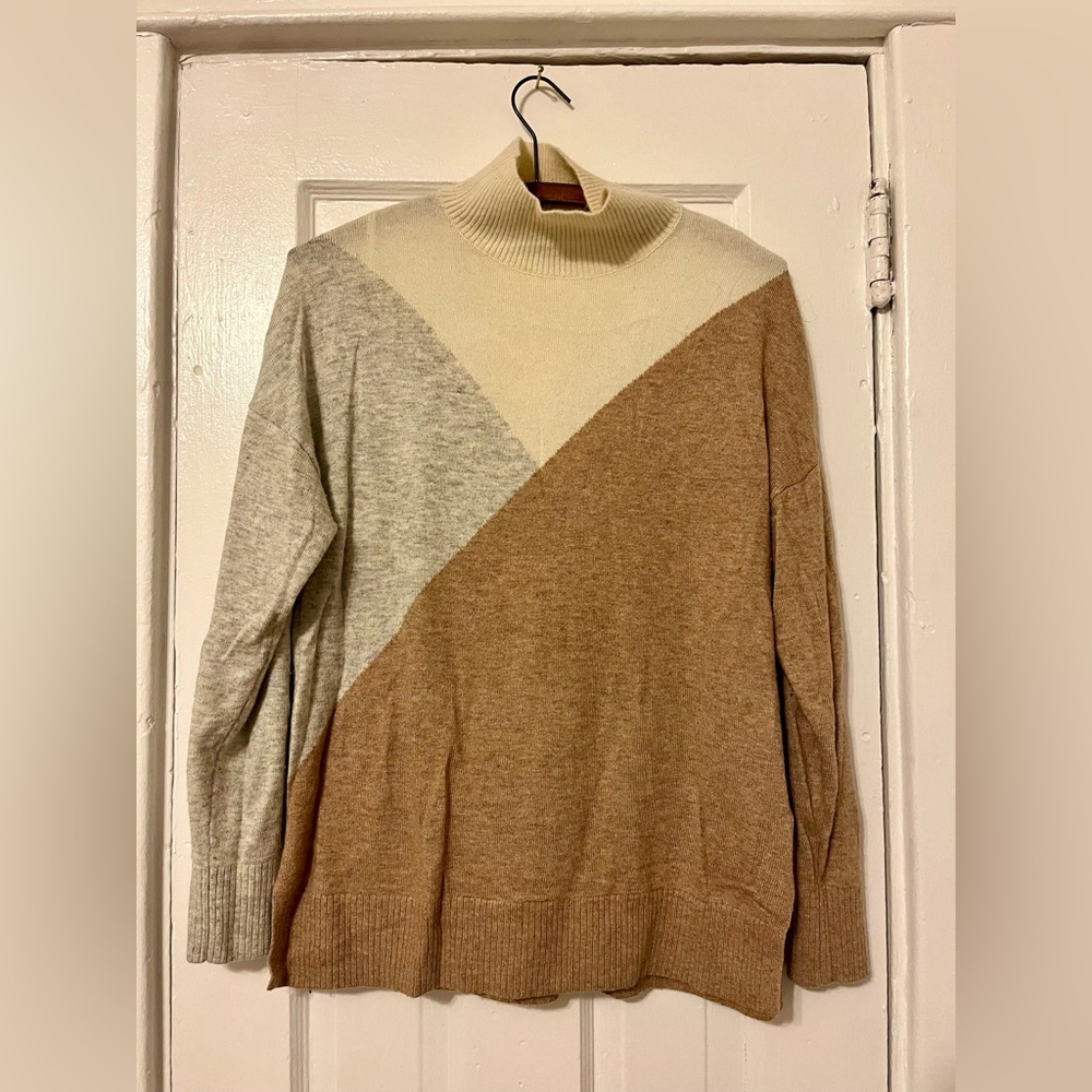 Color Block Mock Neck Sweater XS